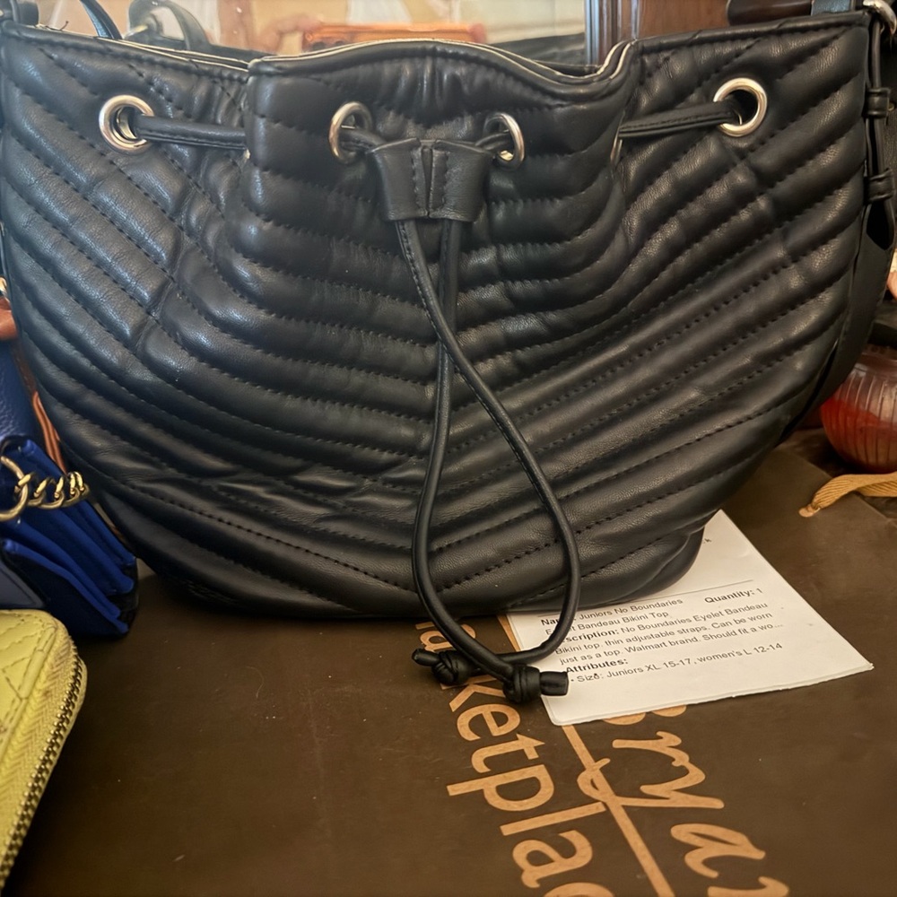 Steve Madden Black Quilted Drawstring Shoulder Bag